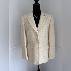 Tahari Arthur S Levine Cream Tweed Bouclé Blazer Jacket Wool Blend Size‎ 12
